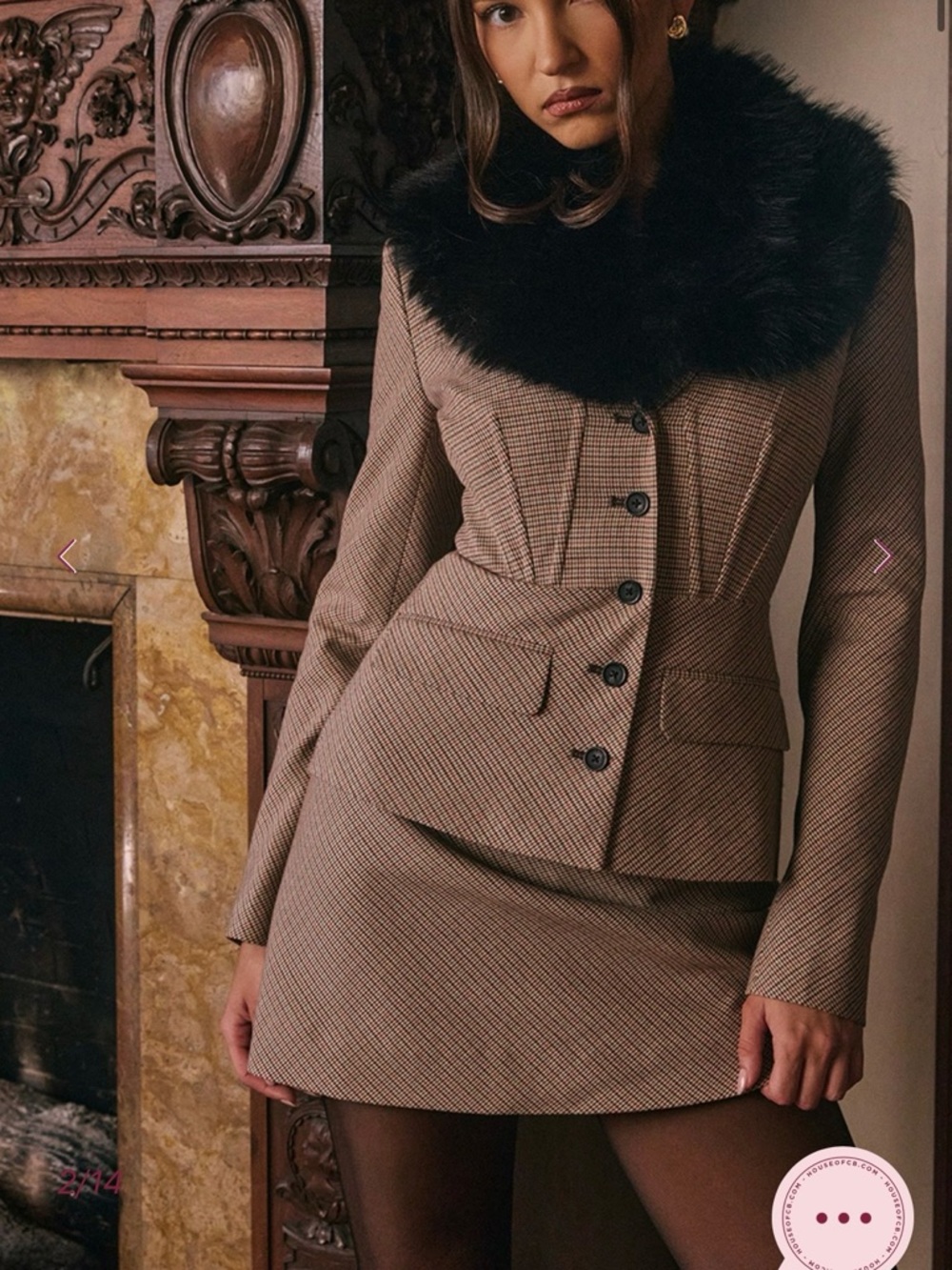 'Buckingham' Puppytooth Check Hourglass Jacket and skirt